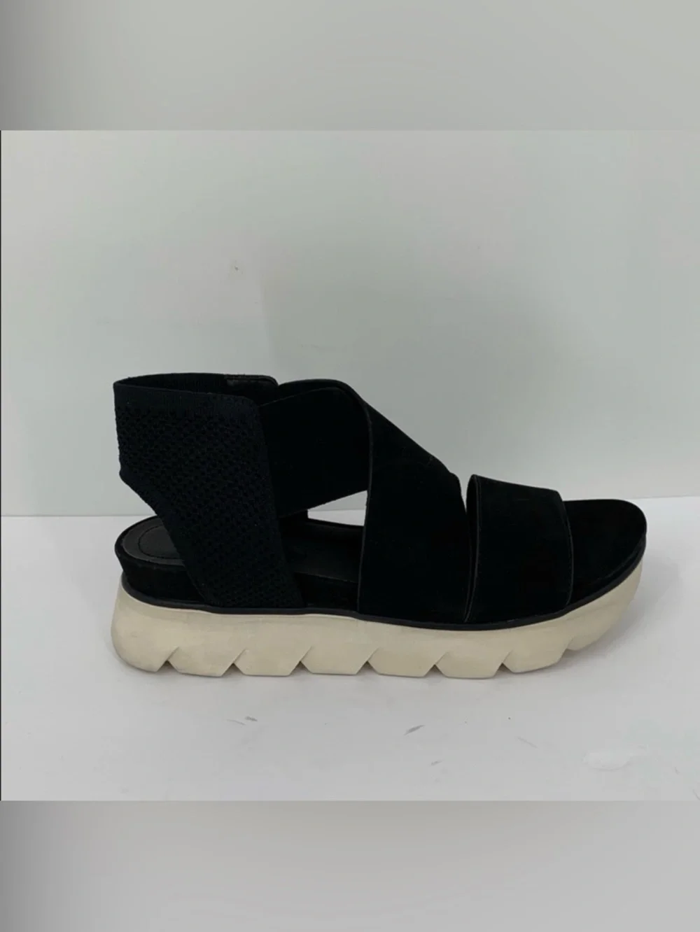 Eileen Fisher Chant platform wedge sandal black shoe leather strappy new 8.5